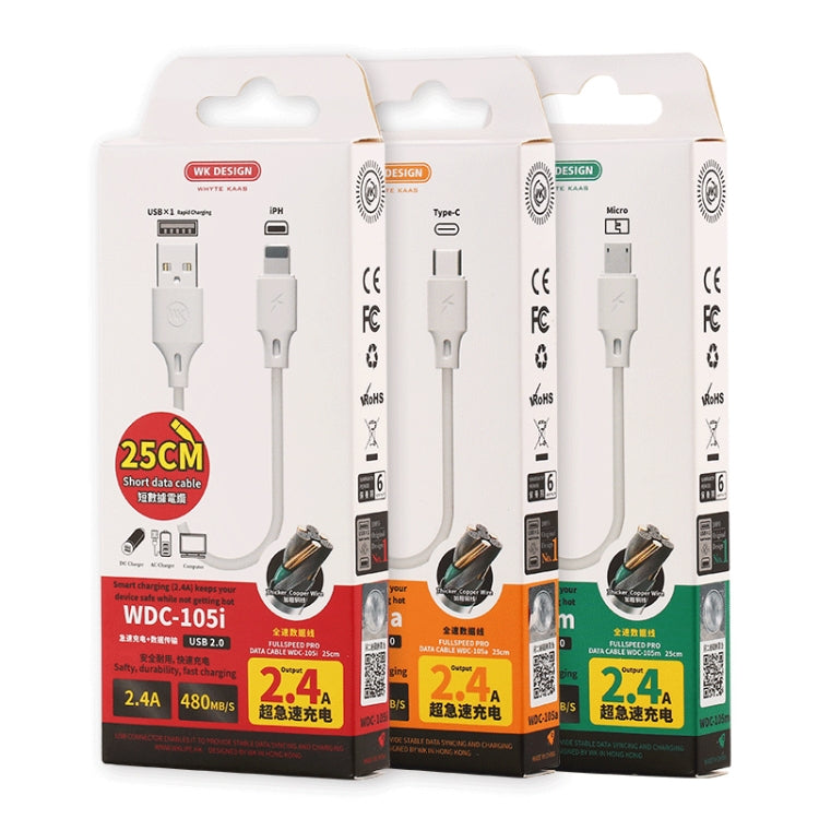 WK WDC-105m 2.4A Micro USB Full Speed Pro Charging Data Cable, Length: 25cm, Micro