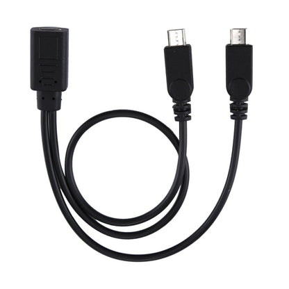 USB-C / Type-C Female to 2 x Micro USB Male Adapter Y Cable, Total Length: about 30cm