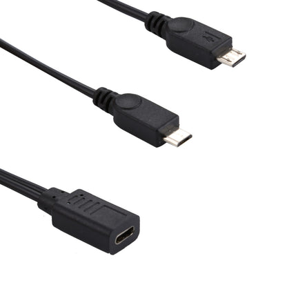 USB-C / Type-C Female to 2 x Micro USB Male Adapter Y Cable, Total Length: about 30cm