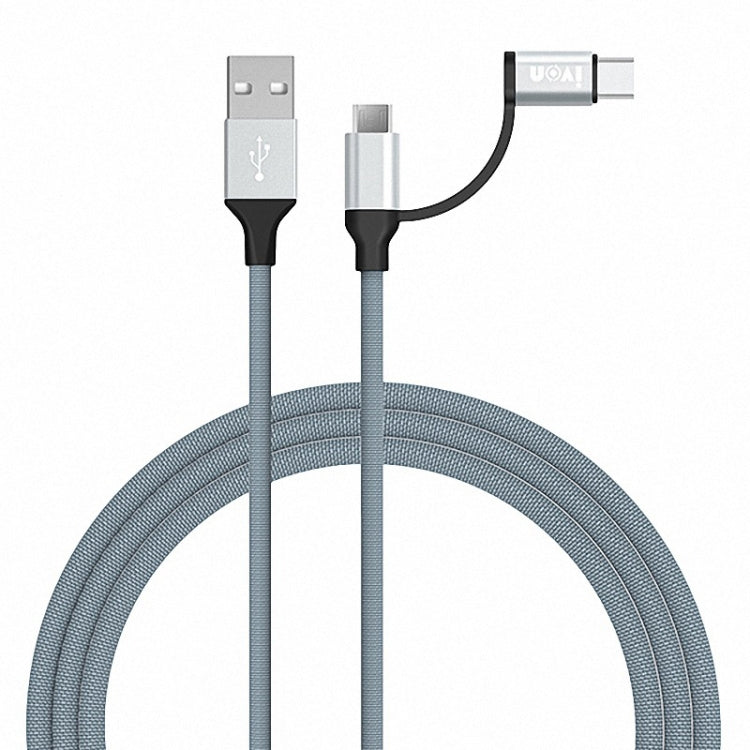 IVON CA52 2.4A USB to Type-C + Micro USB 2 in 1 Charging Sync Data Cable, Length: 1m, Type-C + Micro USB
