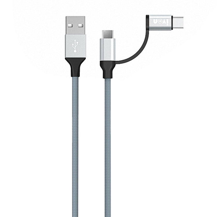 IVON CA52 2.4A USB to Type-C + Micro USB 2 in 1 Charging Sync Data Cable, Length: 1m, Type-C + Micro USB