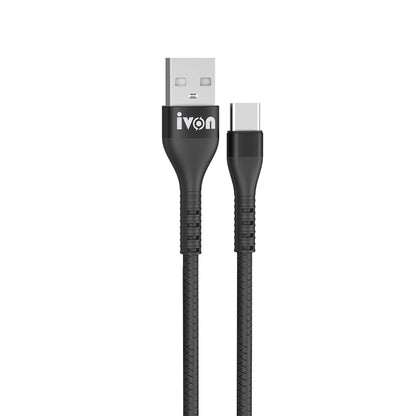 IVON CA92 2.4A Max USB to USB-C / Type-C Rubber Fast Charging Data Cable, Length: 1.5m, Type-C