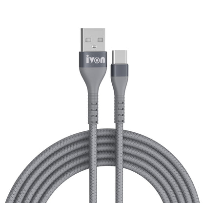 IVON CA92 2.4A Max USB to USB-C / Type-C Rubber Fast Charging Data Cable, Length: 1.5m, Type-C