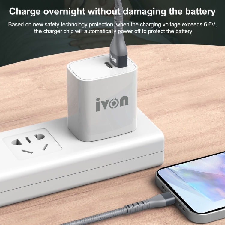 IVON CA92 2.4A Max USB to USB-C / Type-C Rubber Fast Charging Data Cable, Length: 1.5m, Type-C