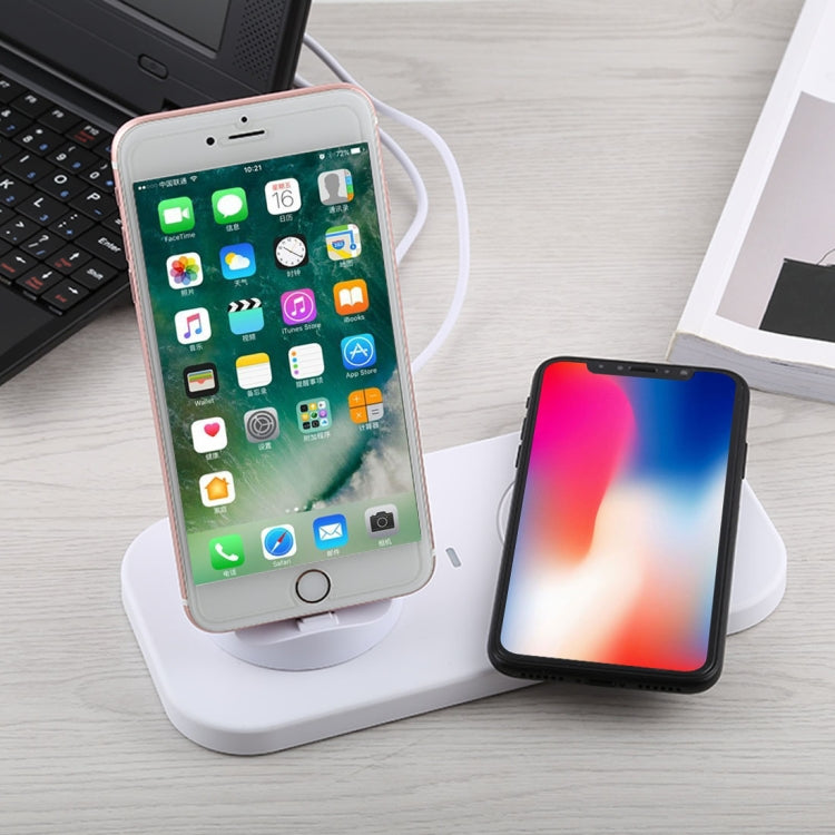 USB to 3 in 1 (8 Pin + Micro USB + USB-C / Type-C) Dock Charger Desktop Charging Data Sync Stand Station Holder with Qi Wireless Charger & USB Cable