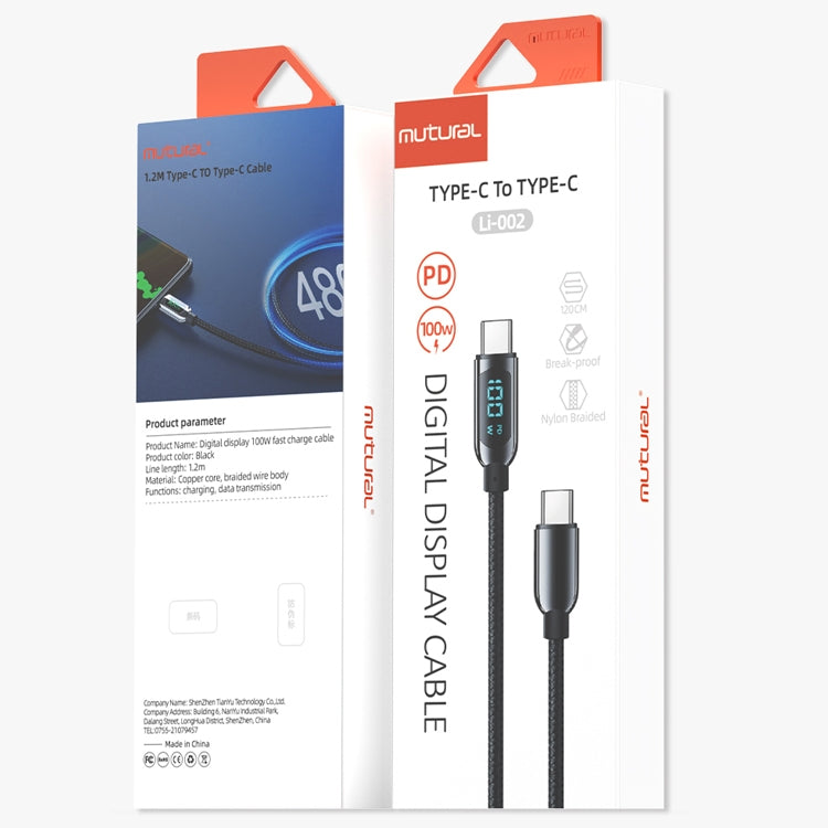 Mutural Li-CC002 1.2m 100W Digital Display USB-C / Type-C to Type-C Charging Data Cable, Type-C to Type-C