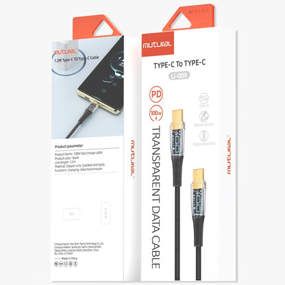 Mutural Li-CC009 1.2m 100W Transparent USB-C / Type-C to Type-C Charging Data Cable, Type-C to Type-C