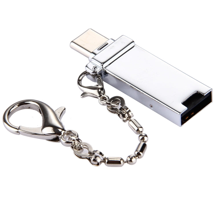 Mini Aluminum Alloy USB 2.0 Female to USB-C / Type-C Male Port Connector Adapter with Chain