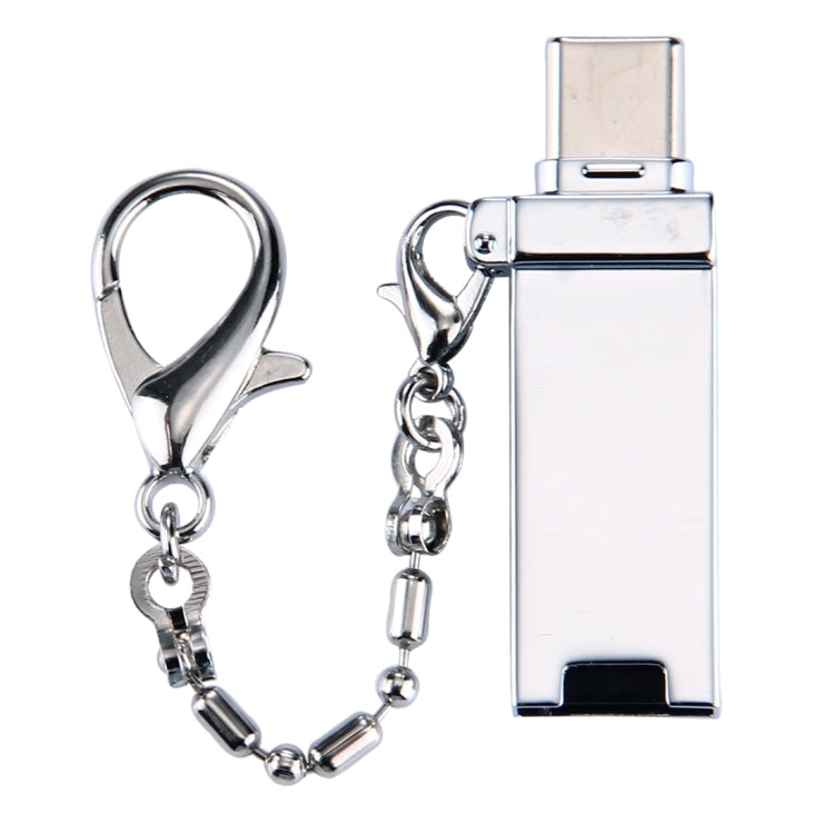 Mini Aluminum Alloy USB 2.0 Female to USB-C / Type-C Male Port Connector Adapter with Chain