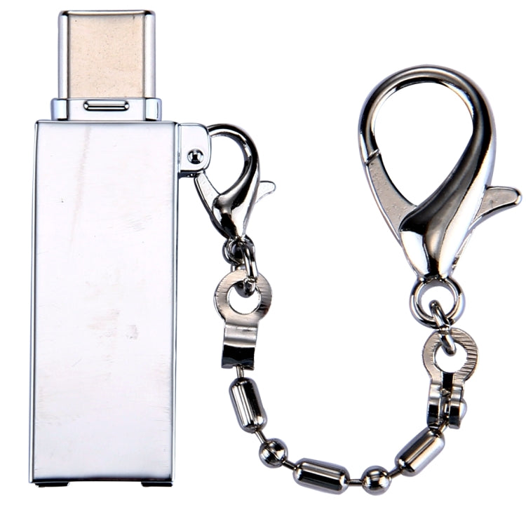 Mini Aluminum Alloy USB 2.0 Female to USB-C / Type-C Male Port Connector Adapter with Chain
