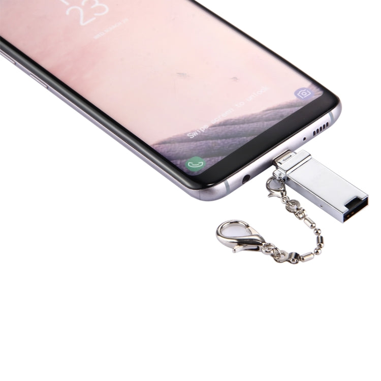 Mini Aluminum Alloy USB 2.0 Female to USB-C / Type-C Male Port Connector Adapter with Chain