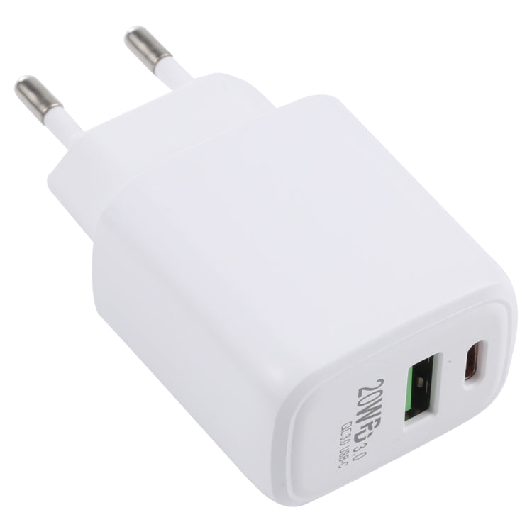 LZ-215A+C 20W QC 3.0 USB + PD 3.0 USB-C / Type-C Fast Charging Travel Charger, EU Plug, EU Plug