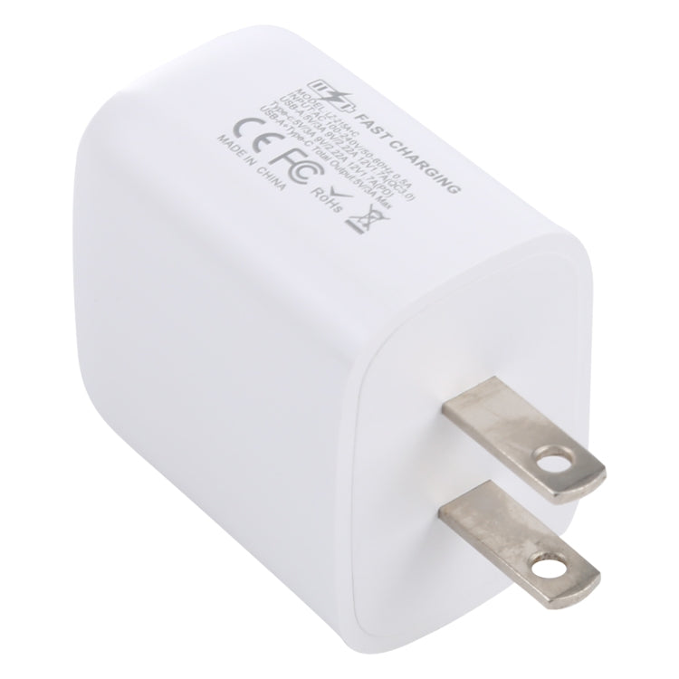 LZ-215A+C 20W QC 3.0 USB + PD 3.0 USB-C / Type-C Fast Charging Travel Charger, US Plug, US Plug