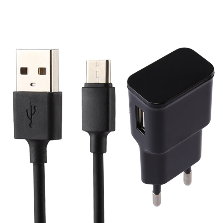 5V 2.1A Intelligent Identification USB Charger with 1m USB to USB-C / Type-C Charging Cable, EU Plug