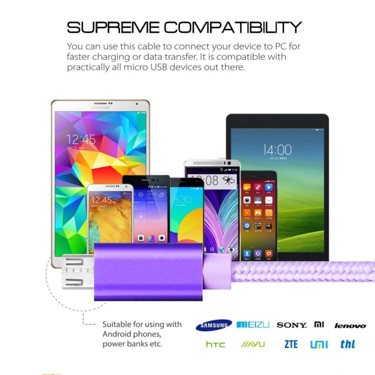 1m 3A Woven Style Metal Head Micro USB to USB Data / Charger Cable, 1m Micro USB