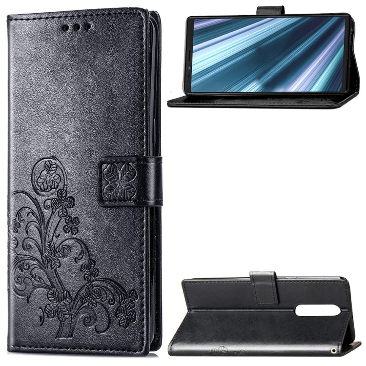 Lucky Clover Pressed Flowers Pattern Leather Case for Sony Xperia 1 / Xperia XZ4, with Holder & Card Slots & Wallet & Hand Strap