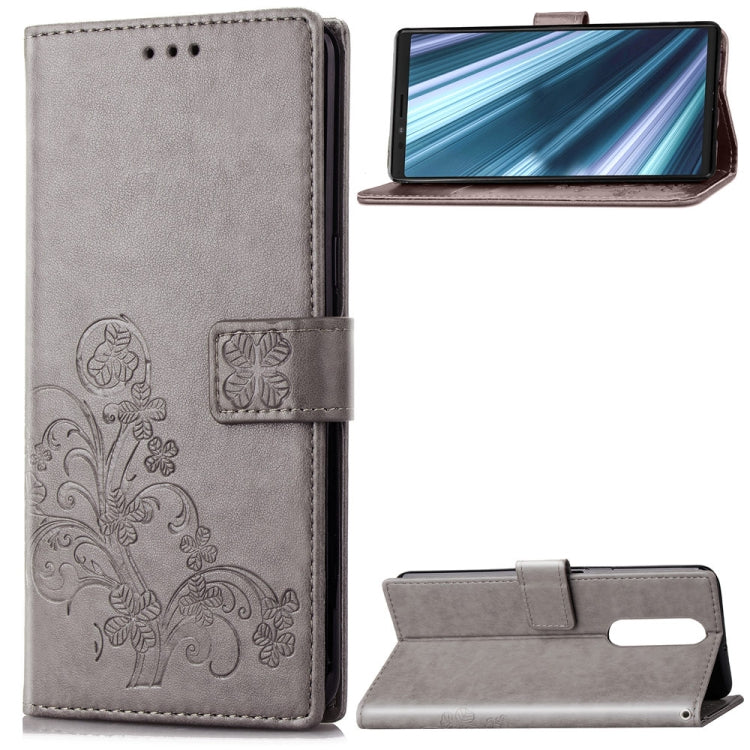 Lucky Clover Pressed Flowers Pattern Leather Case for Sony Xperia 1 / Xperia XZ4, with Holder & Card Slots & Wallet & Hand Strap