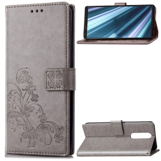 Lucky Clover Pressed Flowers Pattern Leather Case for Sony Xperia 1 / Xperia XZ4, with Holder & Card Slots & Wallet & Hand Strap