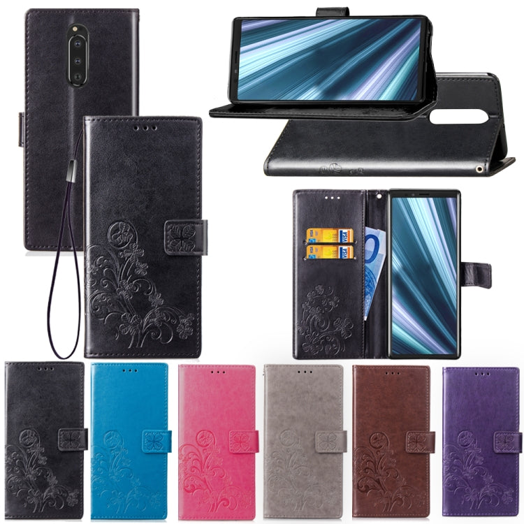 Lucky Clover Pressed Flowers Pattern Leather Case for Sony Xperia 1 / Xperia XZ4, with Holder & Card Slots & Wallet & Hand Strap