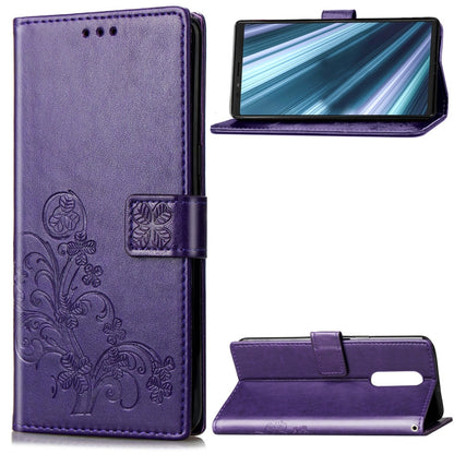 Lucky Clover Pressed Flowers Pattern Leather Case for Sony Xperia 1 / Xperia XZ4, with Holder & Card Slots & Wallet & Hand Strap