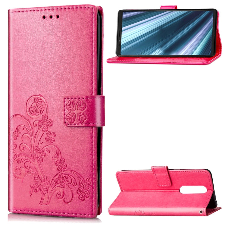 Lucky Clover Pressed Flowers Pattern Leather Case for Sony Xperia 1 / Xperia XZ4, with Holder & Card Slots & Wallet & Hand Strap