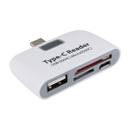 TF + SD Card + USB Port to USB-C / Type-C Adapter Card Reader Connection Kit with LED Indicator Light