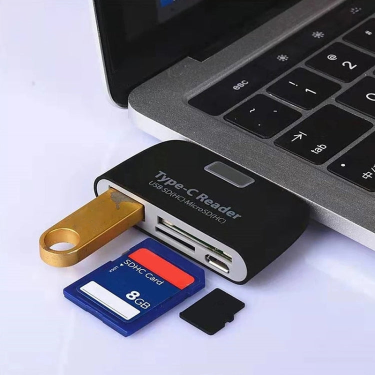 TF + SD Card + USB Port to USB-C / Type-C Adapter Card Reader Connection Kit with LED Indicator Light