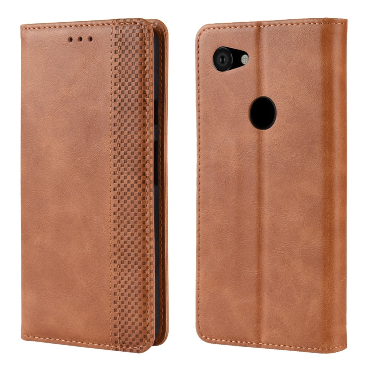 Magnetic Buckle Retro Crazy Horse Texture Horizontal Flip Leather Case for Google Pixel 3a , with Holder & Card Slots & Photo Frame, For Google Pixel 3a