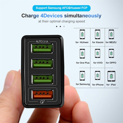 30W QC 3.0 USB + 3 USB 2.0 Ports Mobile Phone Tablet PC Universal Quick Charger Travel Charger, EU Plug, EU Plug