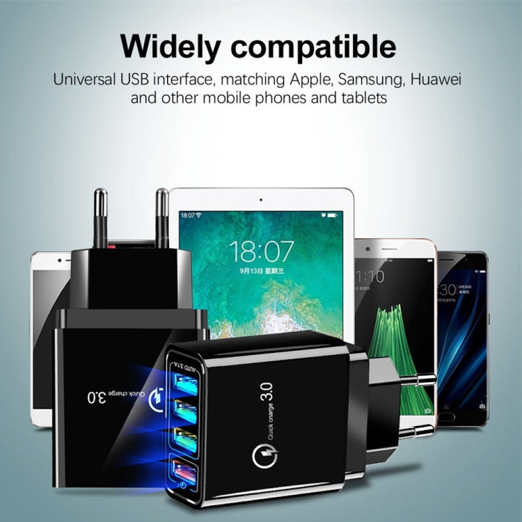 30W QC 3.0 USB + 3 USB 2.0 Ports Mobile Phone Tablet PC Universal Quick Charger Travel Charger, EU Plug, EU Plug