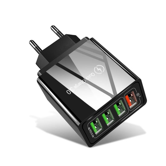 30W QC 3.0 USB + 3 USB 2.0 Ports Mobile Phone Tablet PC Universal Quick Charger Travel Charger, EU Plug, EU Plug