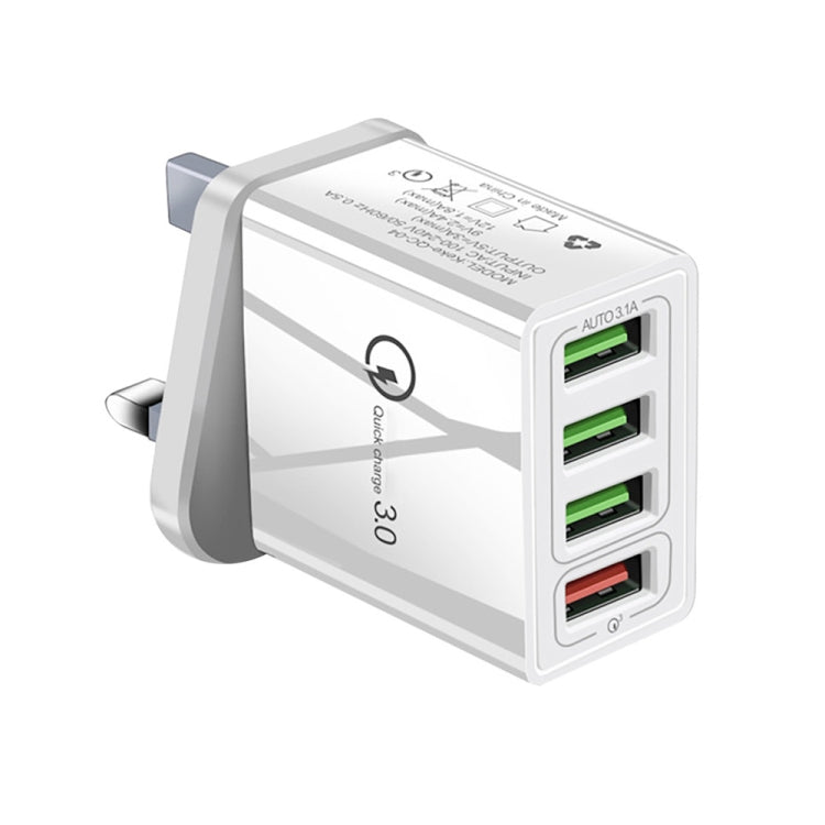 30W QC 3.0 USB + 3 USB 2.0 Ports Mobile Phone Tablet PC Universal Quick Charger Travel Charger, UK Plug, UK Plug