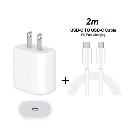 2 in 1 Single USB-C / Type-C Port Travel Charger + 3A PD 3.0 USB-C / Type-C to USB-C / Type-C Fast Charge Data Cable Set, Cable Length: 2m, 18W 2m
