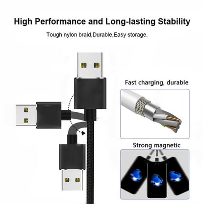 USB to Micro USB Magnetic Metal Connector Nylon Two-color Braided Magnetic Data Cable, Cable Length: 1m, Micro USB