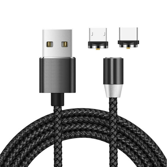 2 in 1 USB to Micro USB + USB-C / Type-C Magnetic Metal Connector Nylon Two-color Braided Magnetic Data Cable, Cable Length: 1m, Micro USB + USB-C / Type-C