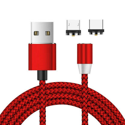 2 in 1 USB to Micro USB + USB-C / Type-C Magnetic Metal Connector Nylon Two-color Braided Magnetic Data Cable, Cable Length: 1m, Micro USB + USB-C / Type-C