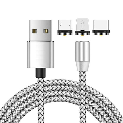3 in 1 USB to 8 Pin + Type-C/USB-C + Micro USB Magnetic Metal Interface Nylon Braided Charging Cable, Length: 1m