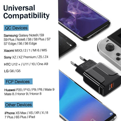 Portable QC3.0 18W USB Port Universal Quick Charging Charger, EU Plug, EU Plug