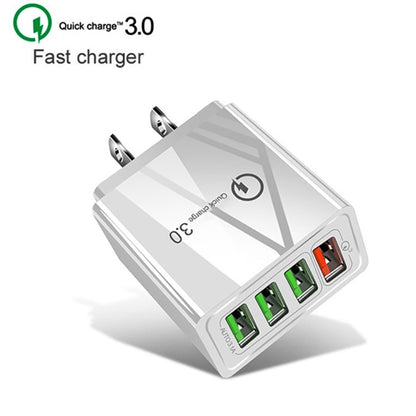 2 in 1 USB to USB-C / Type-C Data Cable + 30W QC 3.0 4 USB Interfaces Mobile Phone Tablet PC Universal Quick Charger Travel Charger Set, US Plug, USB-C / Type-C Set US Plug