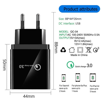 2 in 1 USB to USB-C / Type-C Data Cable + 30W QC 3.0 4 USB Interfaces Mobile Phone Tablet PC Universal Quick Charger Travel Charger Set, EU Plug, USB-C / Type-C Set EU Plug