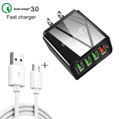 2 in 1 1m USB to Micro USB Data Cable + 30W QC 3.0 4 USB Interfaces Mobile Phone Tablet PC Universal Quick Charger Travel Charger Set, US Plug, Micro USB Set US Plug