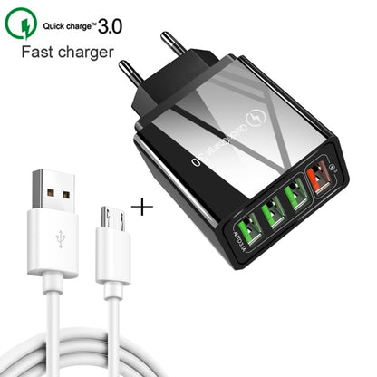 2 in 1 1m USB to Micro USB Data Cable + 30W QC 3.0 4 USB Interfaces Mobile Phone Tablet PC Universal Quick Charger Travel Charger Set, EU Plug, Micro USB Set EU Plug