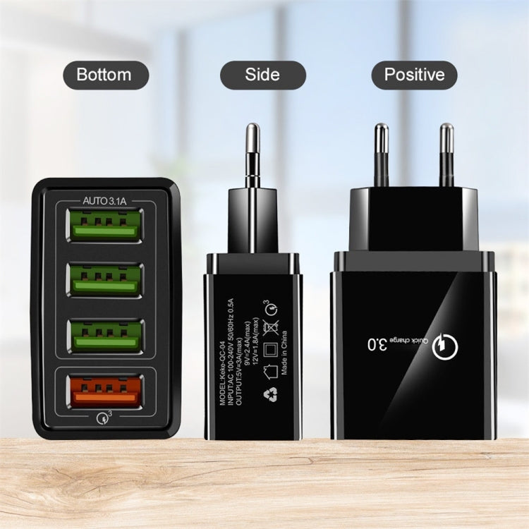 2 in 1 1m USB to Micro USB Data Cable + 30W QC 3.0 4 USB Interfaces Mobile Phone Tablet PC Universal Quick Charger Travel Charger Set, EU Plug, Micro USB Set EU Plug