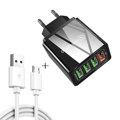 2 in 1 1m USB to Micro USB Data Cable + 30W QC 3.0 4 USB Interfaces Mobile Phone Tablet PC Universal Quick Charger Travel Charger Set, EU Plug, Micro USB Set EU Plug