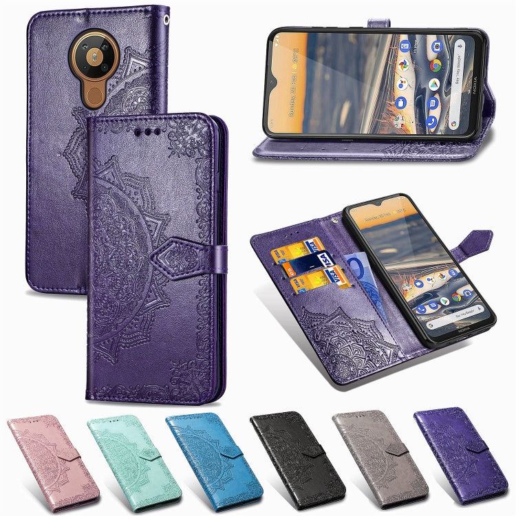For Nokia 5.3 Mandala Flower Embossed Horizontal Flip Leather Case with Bracket / Card Slot / Wallet / Lanyard, For Nokia 5.3