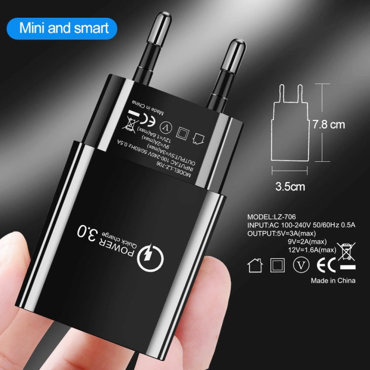 Mini QC3.0 USB 18W Mobile Phone Tablet Universal Fast Charger, EU Plug, EU Plug