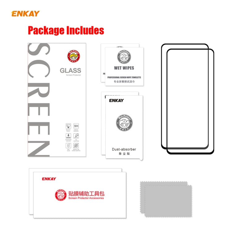 2 PCS ENKAY Hat-Prince Full Glue 0.26mm 9H 2.5D Tempered Glass Full Coverage Film, For Samsung Galaxy M31s, For OnePlus Nord