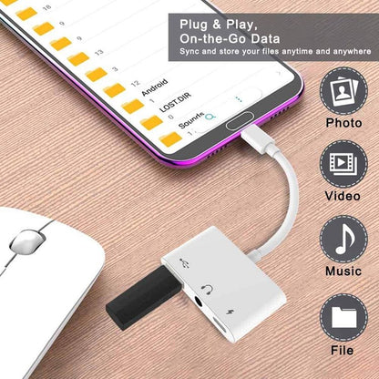 3 in 1 USB-C OTG Adapter with 3.5mm Headphone Jack, Compatible for iPad Pro and Type-C Jack Phone