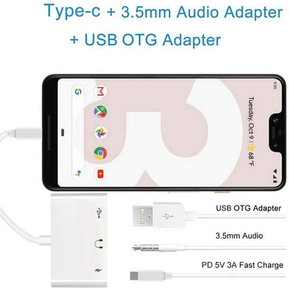 3 in 1 USB-C OTG Adapter with 3.5mm Headphone Jack, Compatible for iPad Pro and Type-C Jack Phone