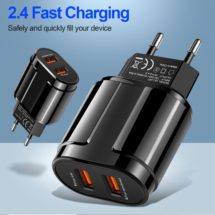 Portable Dual USB Mobile Phone Tablet Universal Charging Head Travel Charger, EU Plug, EU Plug